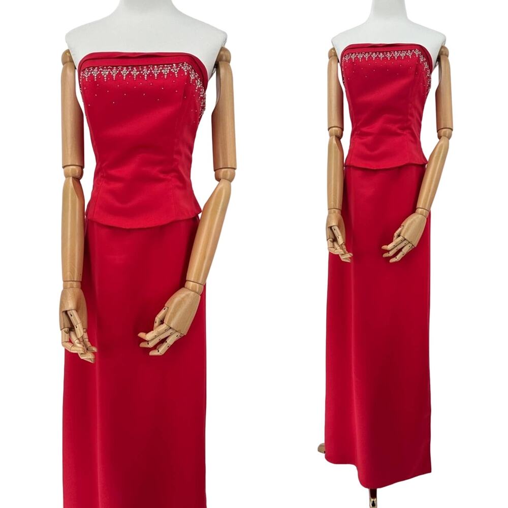 Modern Maids Collection Gorgeous Red Satin Formal Prom Evening Gown